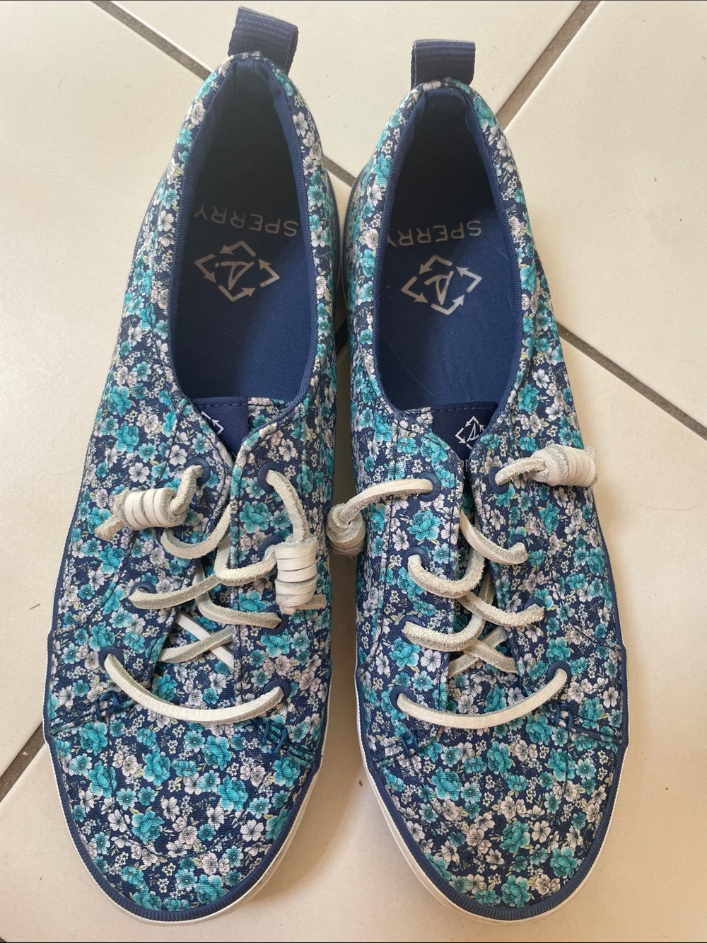 Sperry Teal and Navy Floral Lace-Up Sneakers